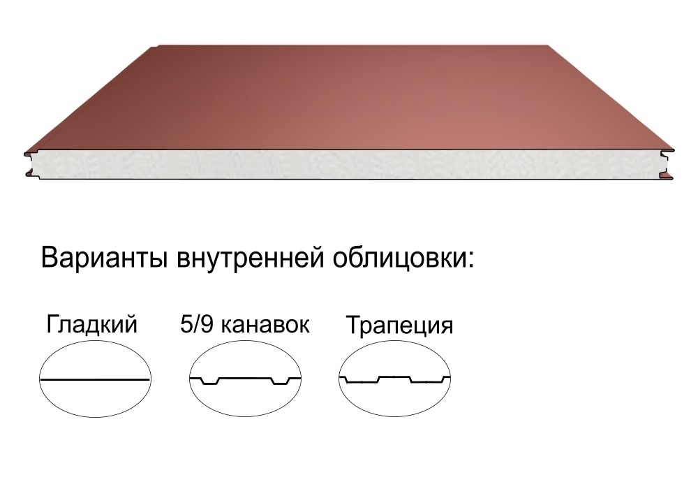 Стеновая трёхслойная сэндвич-панель гладкая 100мм 1190мм с видимым креплением пенополистирол Полиэстер АгроПромПанель